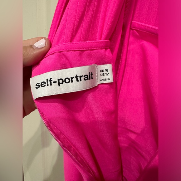 SELF PORTRAIT CHIFFON MIDI RUFFLE PLEADED PINK DRESS 12 - Picture 4 of 11